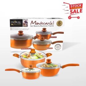 Kitchen Cookware Set, 6 PCS Nonstick Pot and Pan Set-Wok, Soup, Milk Pot Set Orange (Color: As Picture)