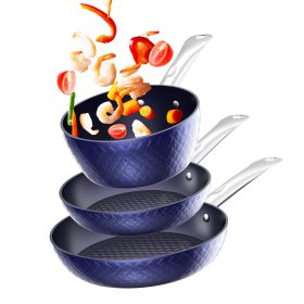 Frying Pan Sets Non Stick 3Pieces Blue 3D Diamond Cookware (default: default)